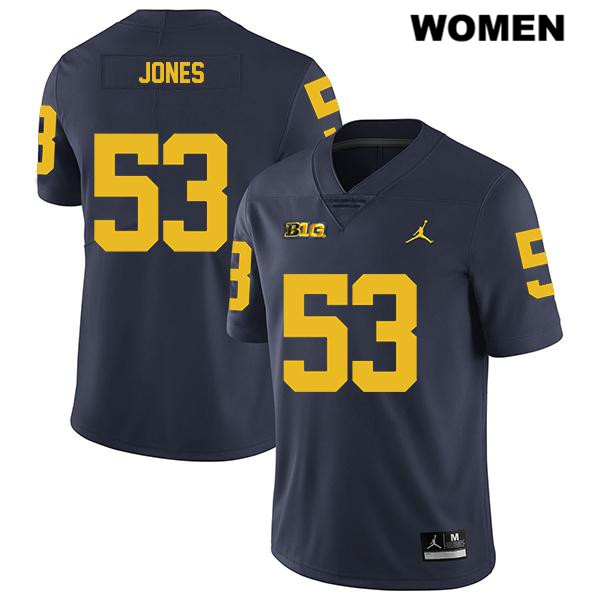 Women's NCAA Michigan Wolverines Trente Jones #53 Navy Jordan Brand Authentic Stitched Legend Football College Jersey NM25L61GJ